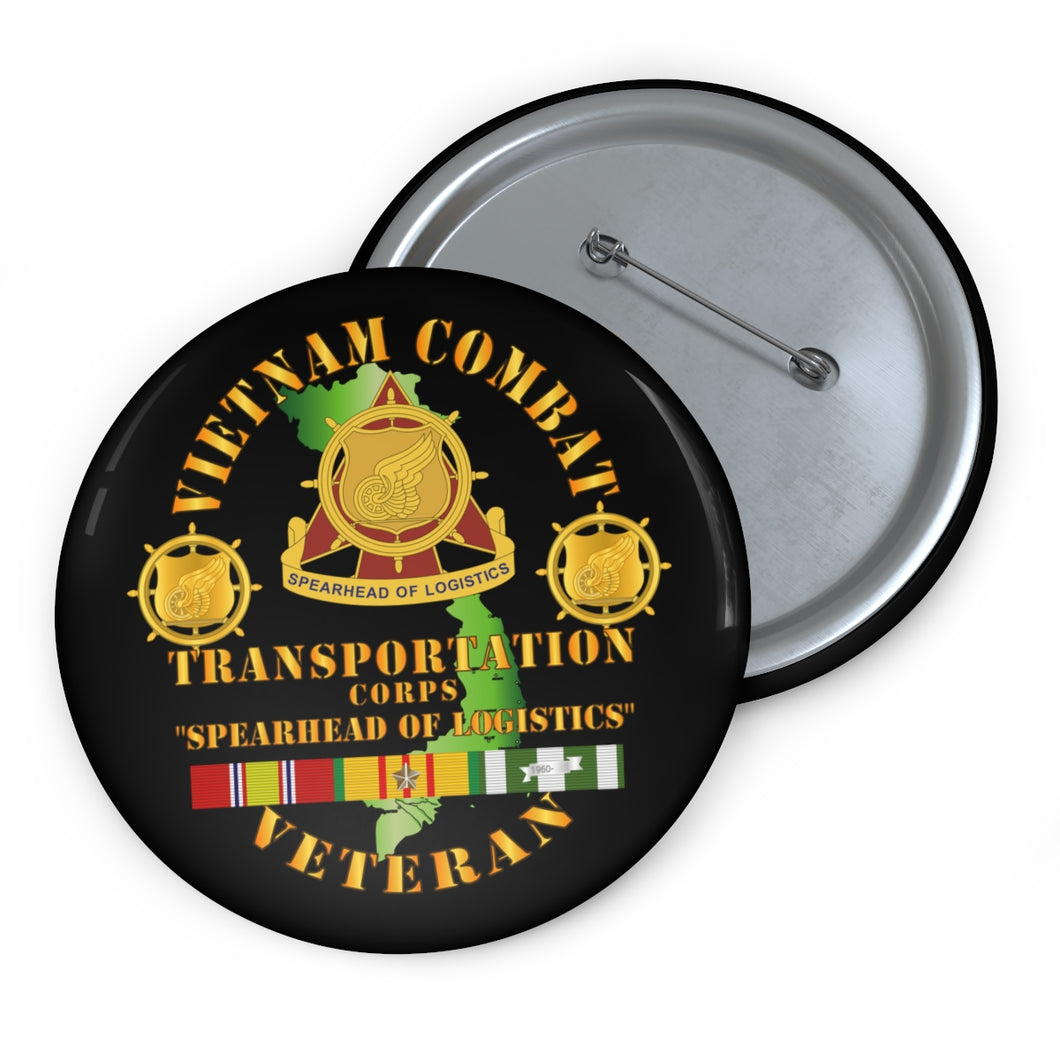 Custom Pin Buttons - Vietnam Combat Vet - Transportation Corps w VN SVC X 300