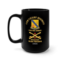 Load image into Gallery viewer, Black Mug 15oz - Army - 14th Cavalry Regiment w Cav Br - 2nd Squadron - Operation Iraqi Freedom - 2010 - Red Txt X 300
