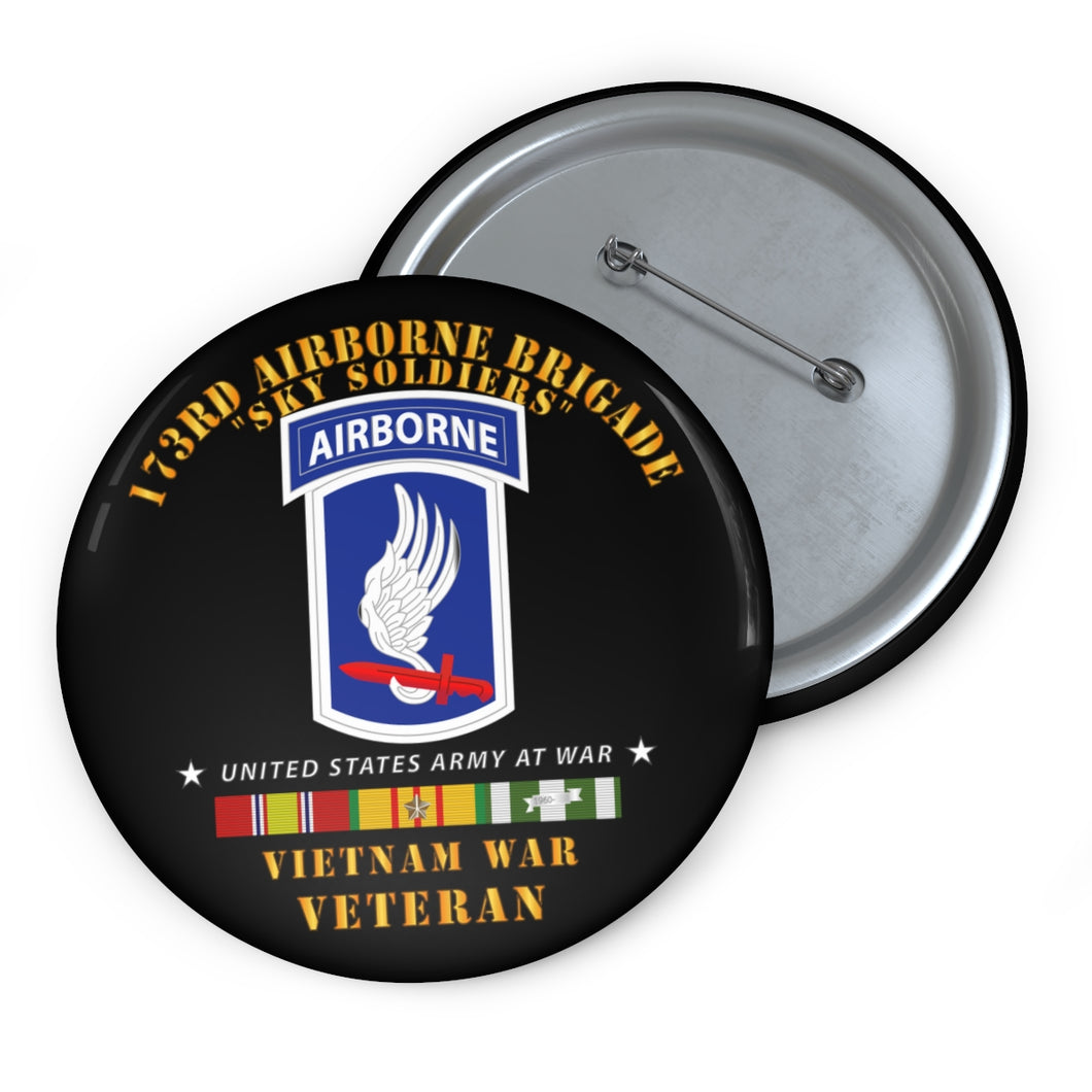 Custom Pin Buttons - 173rd Airborne Bde - Sky Soldiers - Vietnam War Vet - Short V