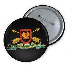 Load image into Gallery viewer, Custom Pin Buttons - US Army Special Operations Command - Sine Pari - Flash w Br - Ribbon X 300
