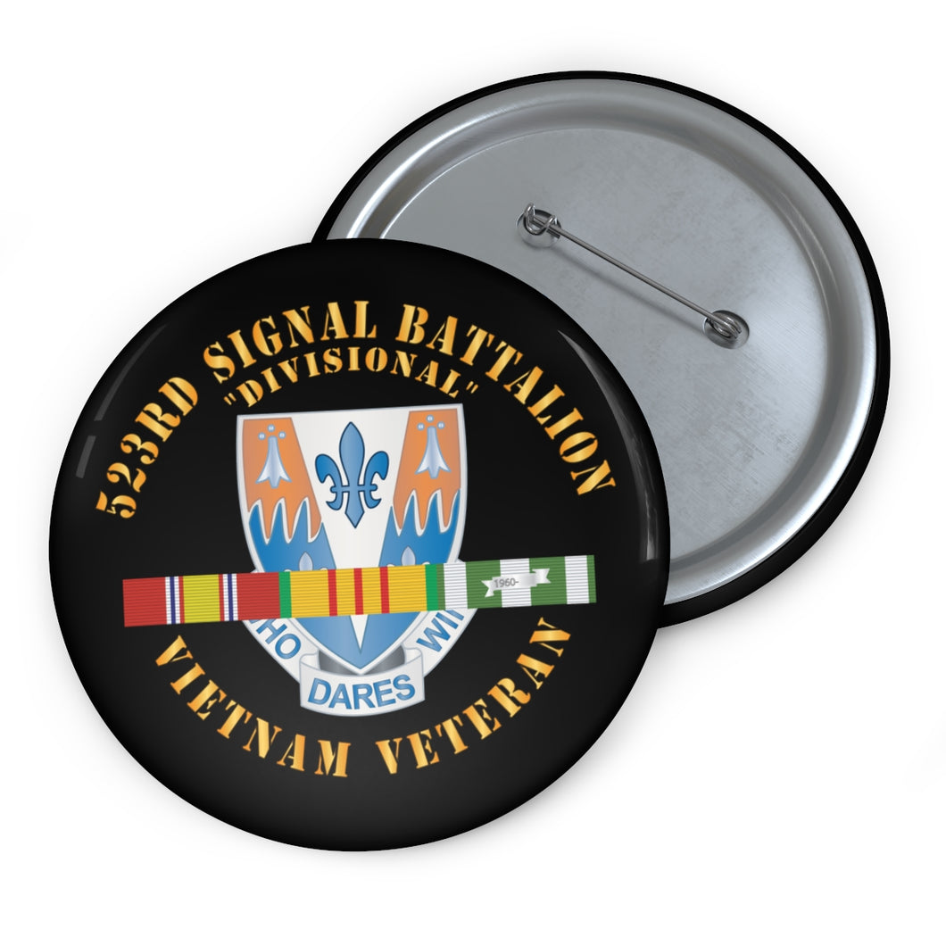 Custom Pin Buttons - 523rd Signal Battalion, (Divisional) w Vietnam Service Ribbons X 300