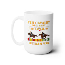 Load image into Gallery viewer, White Mug 15oz -  Army - 2nd Battalion,  7th Cavalry Regiment - Vietnam War wt 2 Cav Riders and VN SVC
