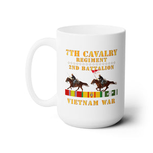 White Mug 15oz -  Army - 2nd Battalion,  7th Cavalry Regiment - Vietnam War wt 2 Cav Riders and VN SVC