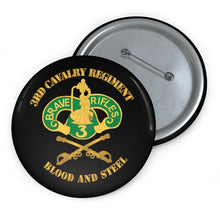 Load image into Gallery viewer, Custom Pin Buttons - 3rd Cavalry Regiment DUI - Blood and Steel X 300
