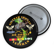 Load image into Gallery viewer, Custom Pin Buttons - Vietnam Combat Veteran w Helicopter Assault
