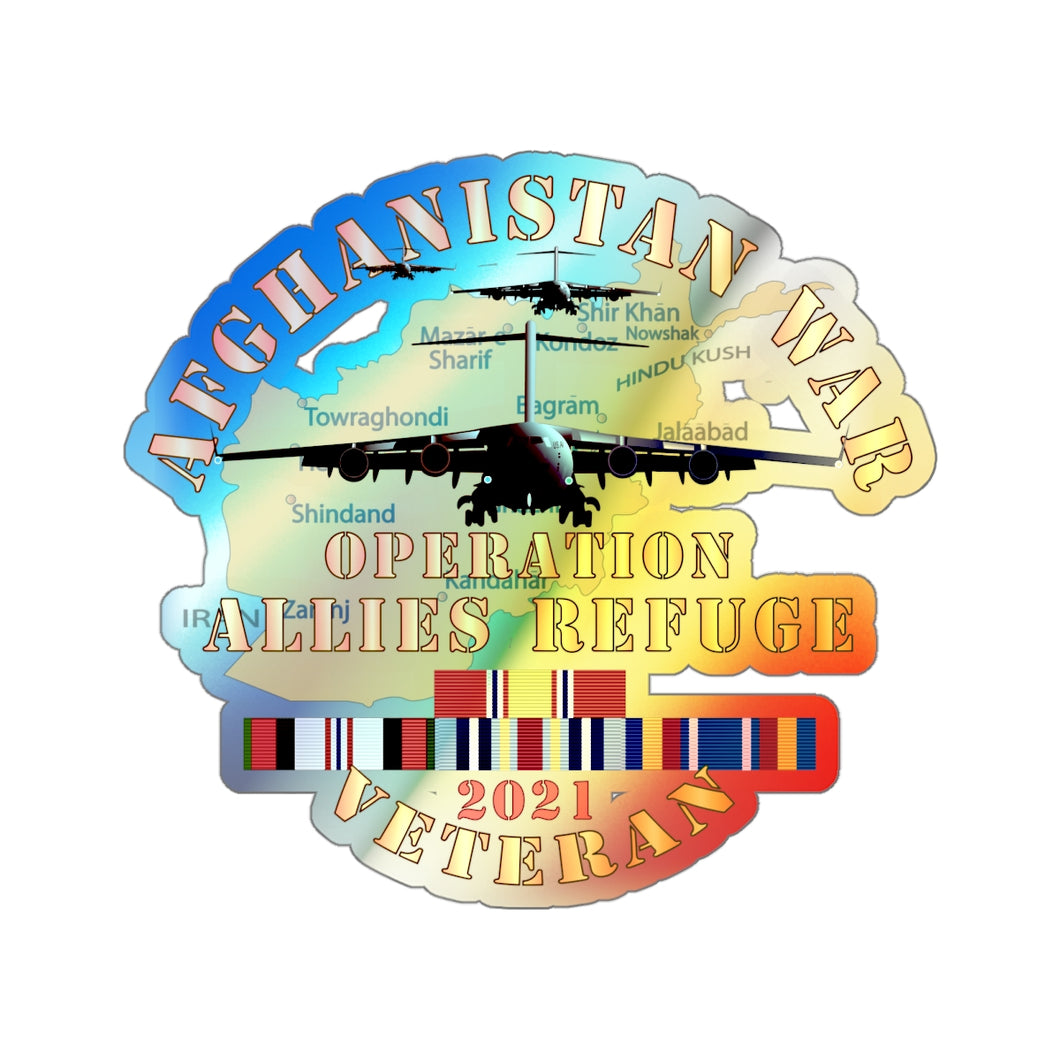 Holographic Die-cut Stickers - Afghanistan War - Operation Allies Refuge - Veteran w AFGHAN SVC