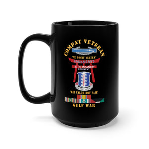 Black Mug 15oz - Army - Combat Veteran - 187th Infantry Regiment - Torii, Rakkasans, Let Valor Not Fail, English, Latin w CIB w GULF SVC X 300