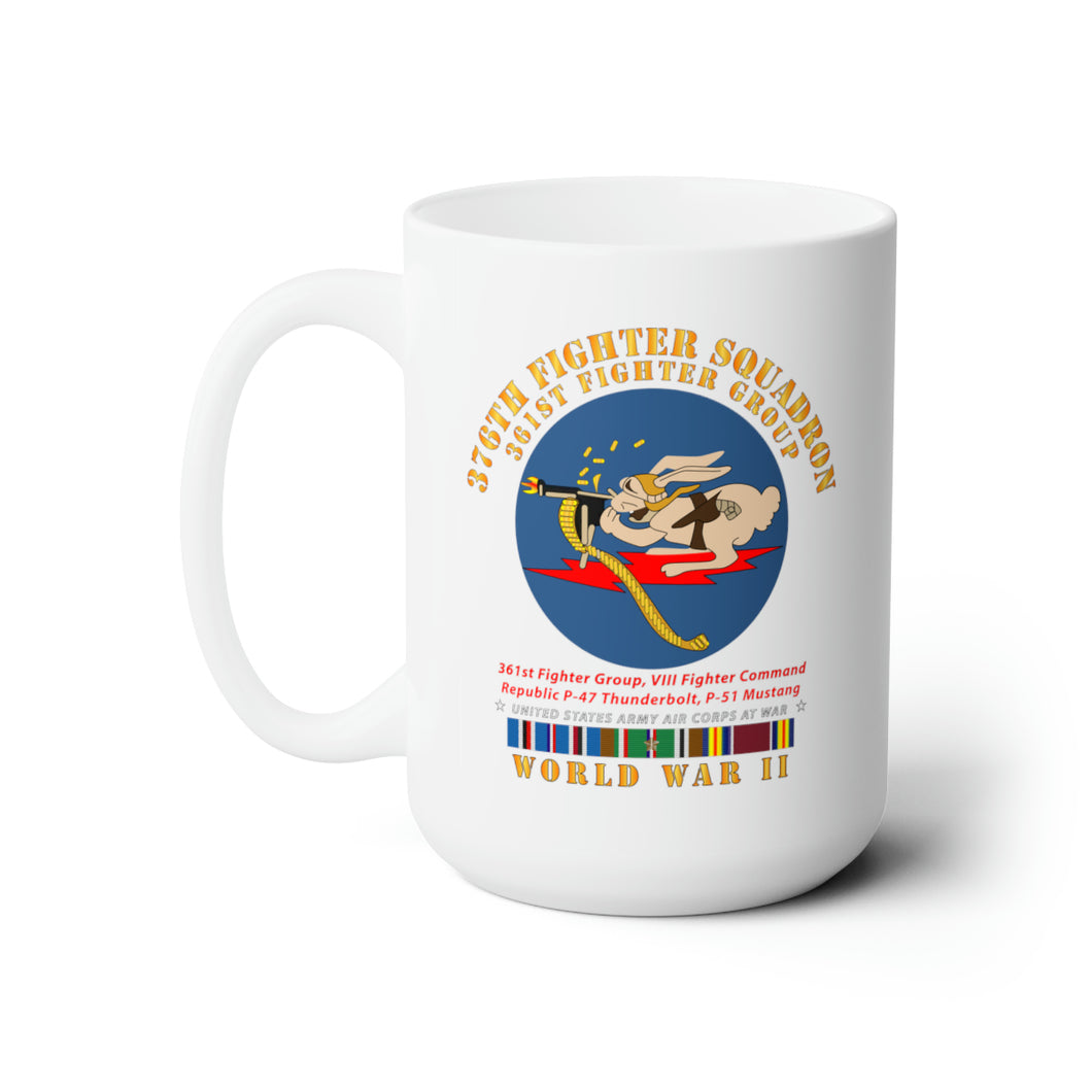 White Ceramic Mug 15oz - Army - 376th Fighter Squadron - AAC at War w  WWII  EU SVC