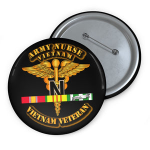 Custom Pin Buttons - Army Nurse w Vietnam SVC Ribbons