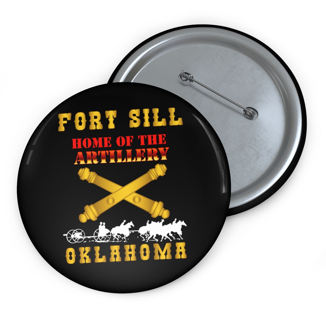 Custom Pin Buttons - Fort SIll, Home of Artillery w Cassion - Gold X 300