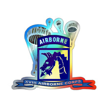 Load image into Gallery viewer, Holographic Die-cut Stickers - XVIII Airborne Corps w Parachute - Ribbon
