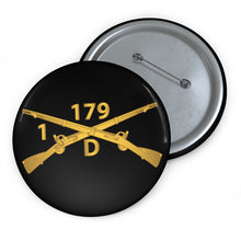 Load image into Gallery viewer, Custom Pin Buttons - Delta Company, 1st Battalion, 179th Infantry Regiment - Inf Branch wo Txt X 300
