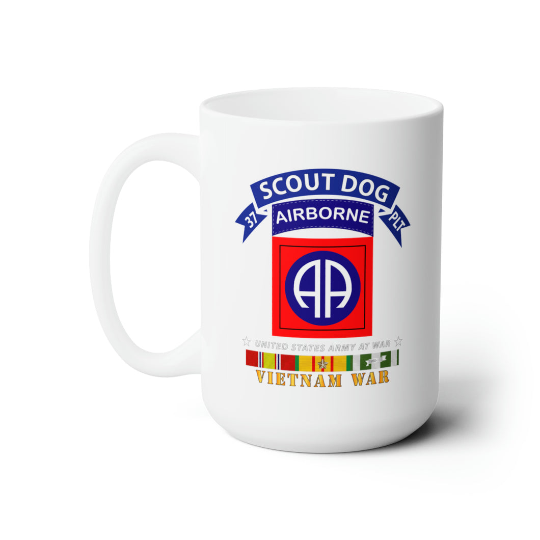 White Ceramic Mug 15oz - Army - 37th Scout Dog Platoon - 82nd Airborne Div  w VN SVC