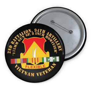 Custom Pin Buttons - 2nd Battalion, 94th Artillery - DUI w Vietnam Service Ribbons X 300