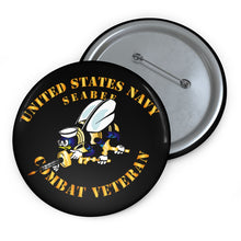 Load image into Gallery viewer, Custom Pin Buttons - Navy - Seabee - Combat Veteran - No Shadow
