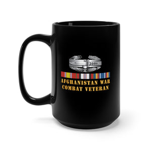 Black Mug 15oz - Army - Afghanistan War - Combat Veteran - Combat Action Badge w CAB AFGHAN SVC X 300