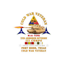 Load image into Gallery viewer, Kiss-Cut Vinyl Decals - Army - Cold War Vet - 2nd Armored Division - Ft Hood, TX  - M1A1 Firing  w COLD SVC
