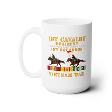 Load image into Gallery viewer, White Mug 15oz - Army - 1st Squadron, 1st Cavalry Regiment - Vietnam War wt 2 Cav Riders and VN SVC
