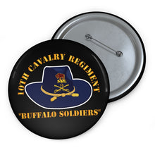 Load image into Gallery viewer, Custom Pin Buttons - 10th Cavalry Regiment w Cav Hat - Buffalo Soldiers
