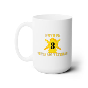 White Ceramic Mug 15oz - Army - PSYOPS w Branch Insignia - 8th Battalion Numeral - w Vietnam Vet  Below X 300