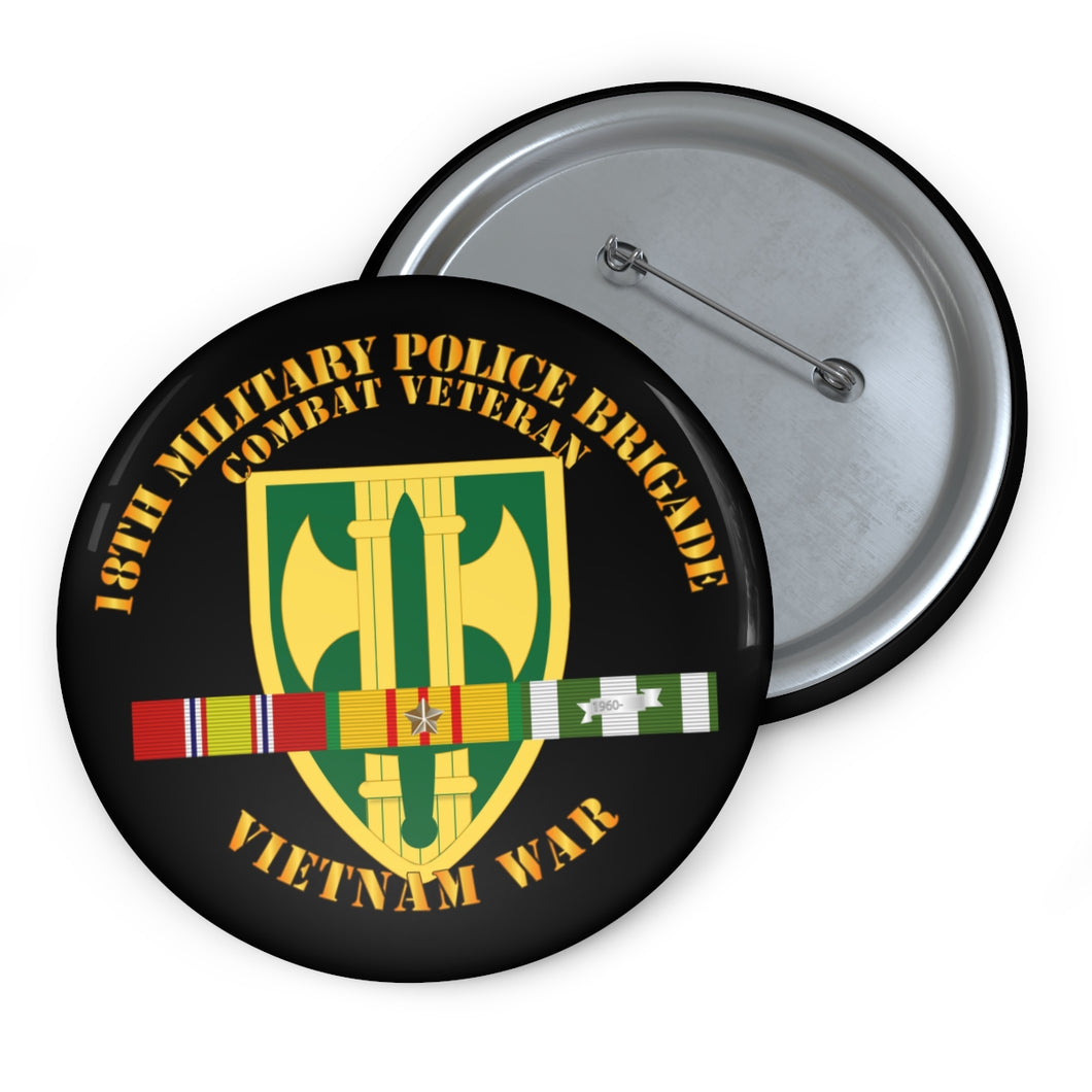 Custom Pin Buttons - 18th MP Bde - Vietnam War w SVC Ribbons