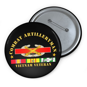 Custom Pin Buttons - Combat Artilleryman Badge - Vietnam Vet w VN SVC