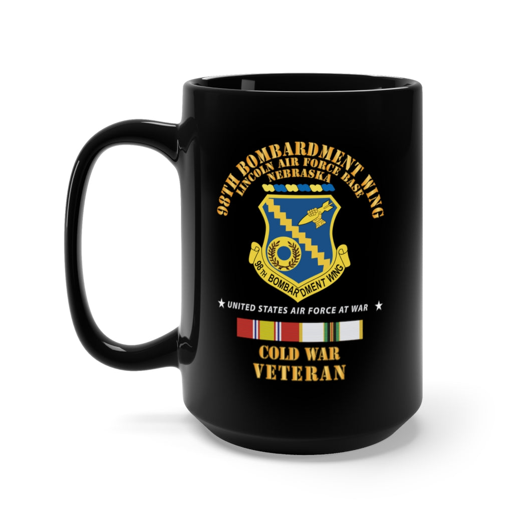 Black Mug 15oz - USAF - 98th Bombardment Wing - Lincoln Air Force Base, Nebraska - Cold War Veteran w COLD SVC X 300