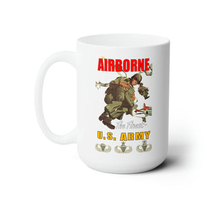 White Ceramic Mug 15oz - Army - Airborne Poster wi Backgrnd w BadgesV1