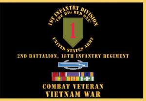 Rectangle Flags - 1st Infantry Division - US Army - Big Red One - Vietnam Veteran - Black Flag Background and Gold Fringe w VN Medals 2d Bn 18th IR X 300