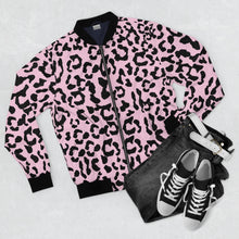 Load image into Gallery viewer, Men&#39;s AOP Bomber Jacket - Leopard Camouflage - Baby Pink - Black
