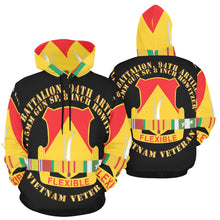 Load image into Gallery viewer, Men&#39;s All Over Print Hoodie (USA Size) (Model H13) - 2nd Battalion, 94th Artillery - DUI w Vietnam Service Ribbons
