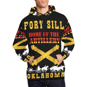 Men's All Over Print Hoodie (USA Size) (Model H13) - Army - Fort SIll, Home of Artillery w Cassion - Gold