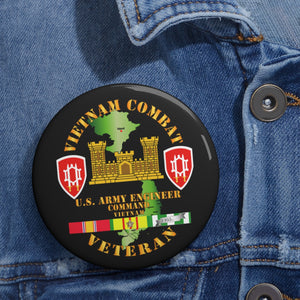 Custom Pin Buttons - Vietnam Combat Engineer - Engineer Command Vietnam w SVC