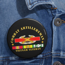 Load image into Gallery viewer, Custom Pin Buttons - Combat Artilleryman Badge - Vietnam Vet w VN SVC
