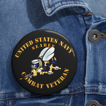 Load image into Gallery viewer, Custom Pin Buttons - Navy - Seabee - Combat Veteran - No Shadow
