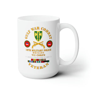 White Ceramic Mug 15oz - Army - Gulf War Combat Vet - 18th MP Brigade - VII Corps w GULF SVC