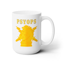 Load image into Gallery viewer, White Ceramic Mug 15oz - Army - PSYOPS w Branch Insignia - Line X 300
