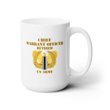 Load image into Gallery viewer, White Ceramic Mug 15oz - Army - Emblem - Warrant Officer 5 - CW5 w Eagle - US Army - Retired - Flat  X 300 - Hat
