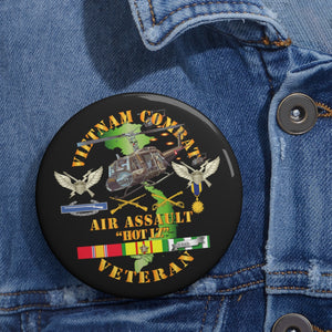 Custom Pin Buttons - Vietnam Combat Veteran w Helicopter Assault