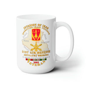 White Ceramic Mug 15oz - Army - 31st Air Defense Artillery Bde - OIF - Invasion - 2003 w IRAQ SVC