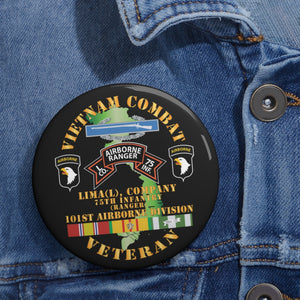 Custom Pin Buttons - Vietnam Combat Vet - L Co 75th Infantry (Ranger) - 101st Airborne Div SSI X 300