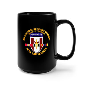 Black Mug 15oz - 28th Cbt Sup Hospital - Iraq Vet w SVC Ribbons