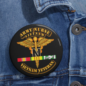 Custom Pin Buttons - Army Nurse w Vietnam SVC Ribbons