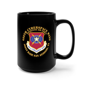 Black Mug 15oz - USAF - 688th Cyberspace Wing - SSI - Joint Base San Antonio, Texas - 16th AF X 300