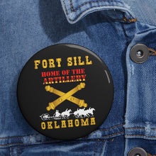 Load image into Gallery viewer, Custom Pin Buttons - Fort SIll, Home of Artillery w Cassion - Gold X 300
