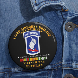 Custom Pin Buttons - 173rd Airborne Bde - Sky Soldiers - Vietnam War Vet - Short V