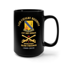 Load image into Gallery viewer, Black Mug 15oz - Army - 14th Cavalry Regiment w Cav Br - 1st Squadron - Operation Iraqi Freedom - 2009–2010 - Red Txt X 300
