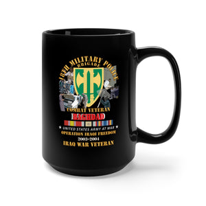 Black Mug 15oz - Army - 18th MP Bde - Iraq Vet w Baghdad OIF 2003-4 Iraq SVC Ribbons