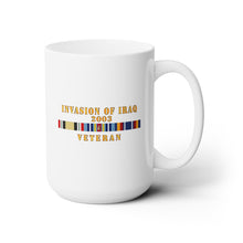 Load image into Gallery viewer, White Ceramic Mug 15oz - Army - AFR -  Iraq Invasion Veteran  w ARR GWOT-GWOTEM
