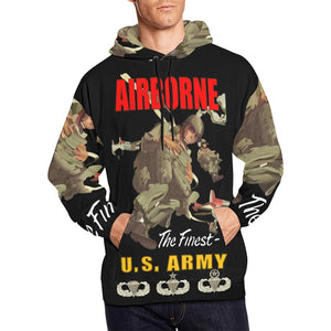 Men's All Over Print Hoodie (USA Size) (Model H13) - Airborne Poster wi Backgrnd w Badges